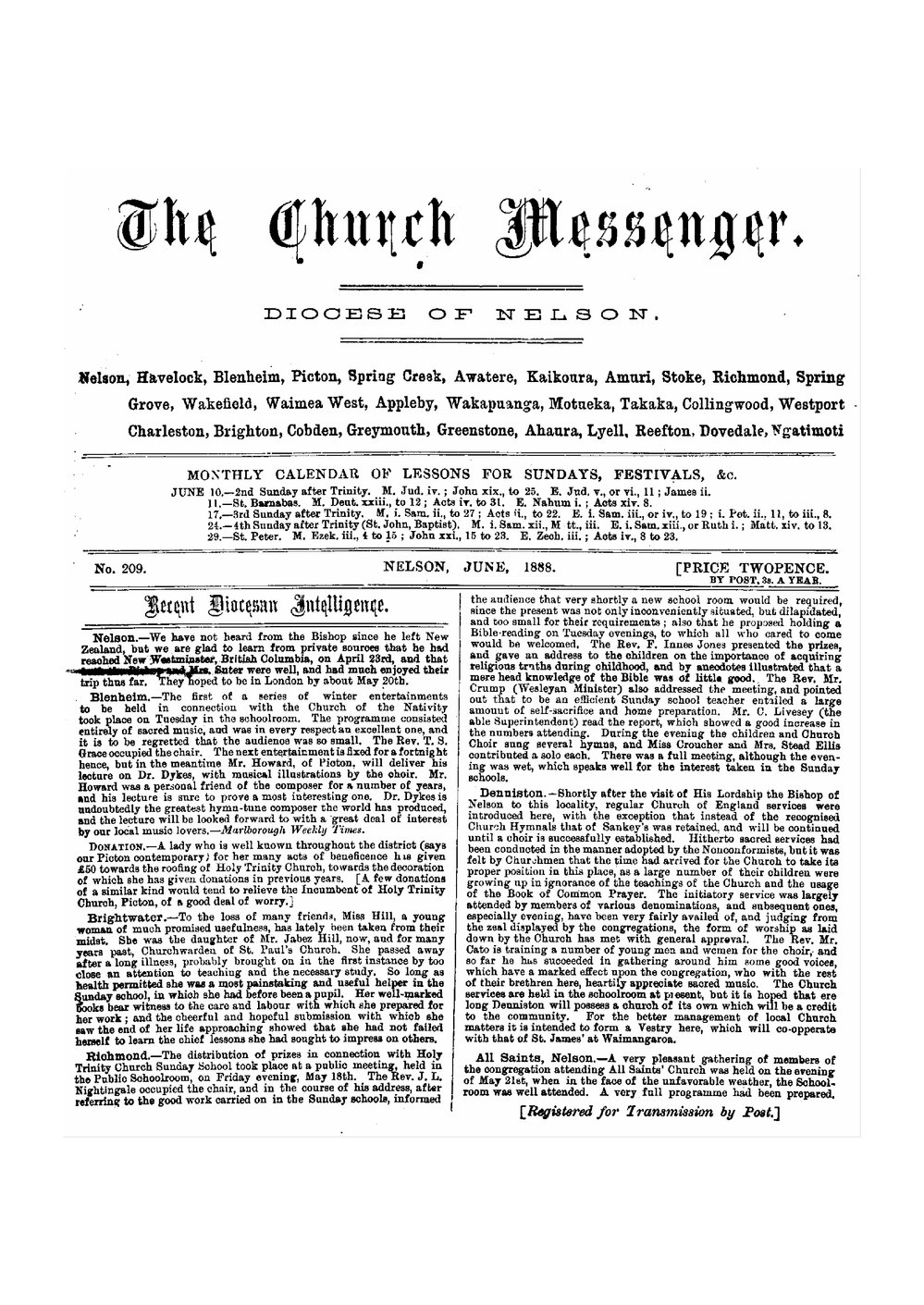 New Zealand Church Messenger, Nelson: June 1888