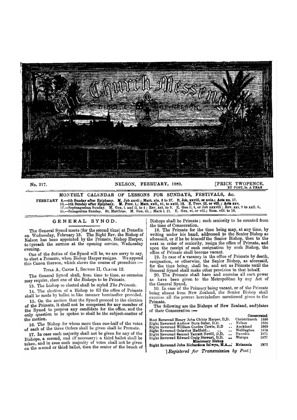 New Zealand Church Messenger, Nelson: February 1889