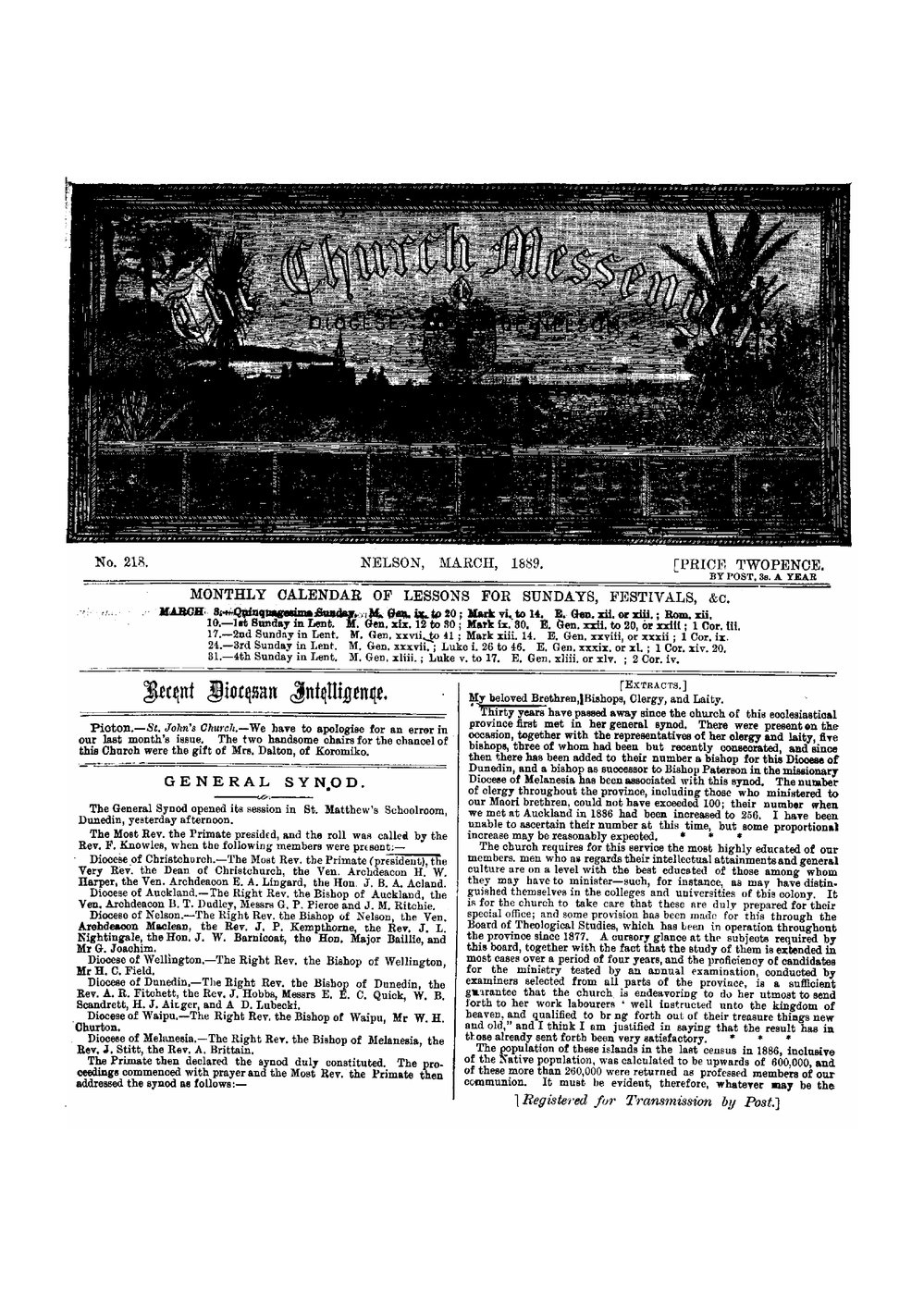 New Zealand Church Messenger, Nelson: March 1889
