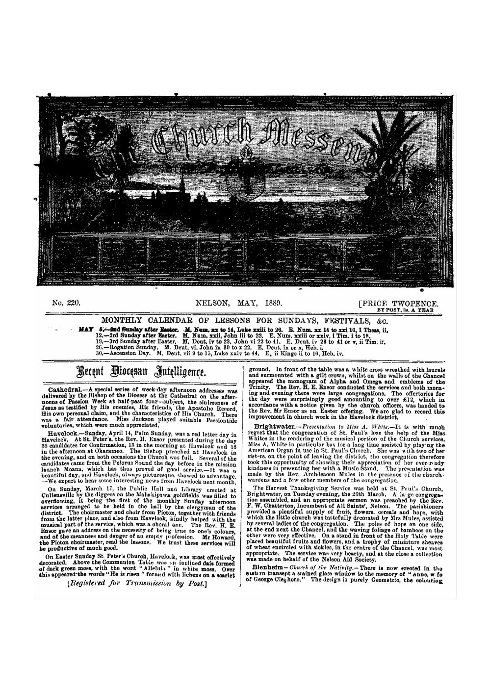 New Zealand Church Messenger, Nelson: May 1889