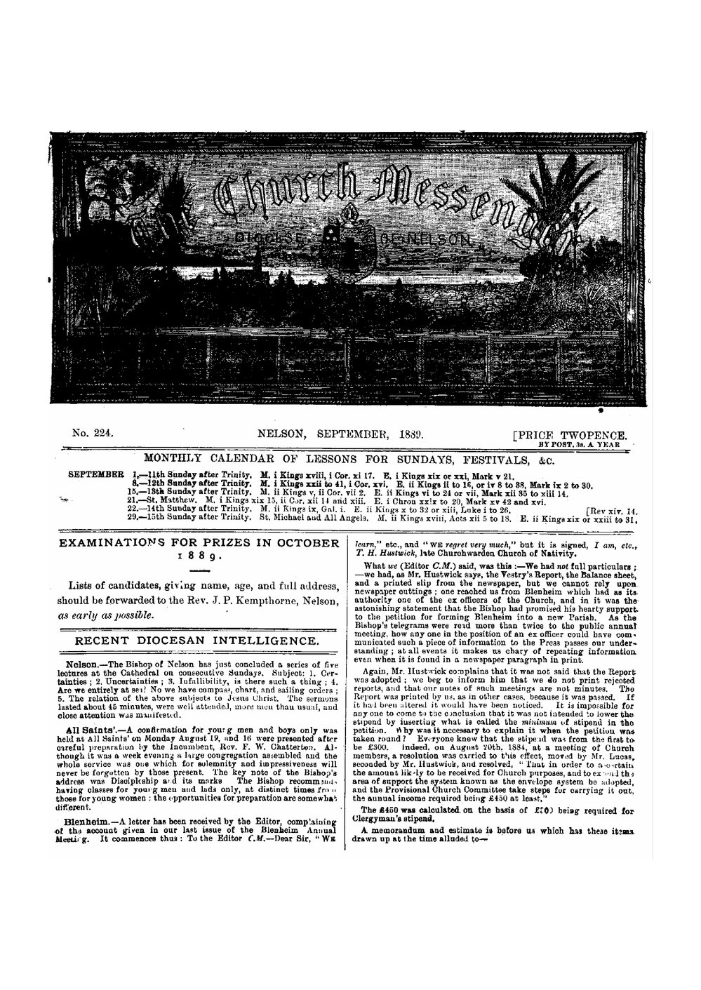 New Zealand Church Messenger, Nelson: September 1889