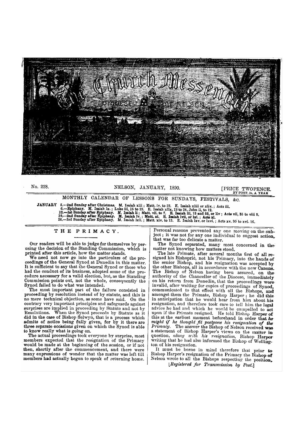 New Zealand Church Messenger, Nelson: January 1890