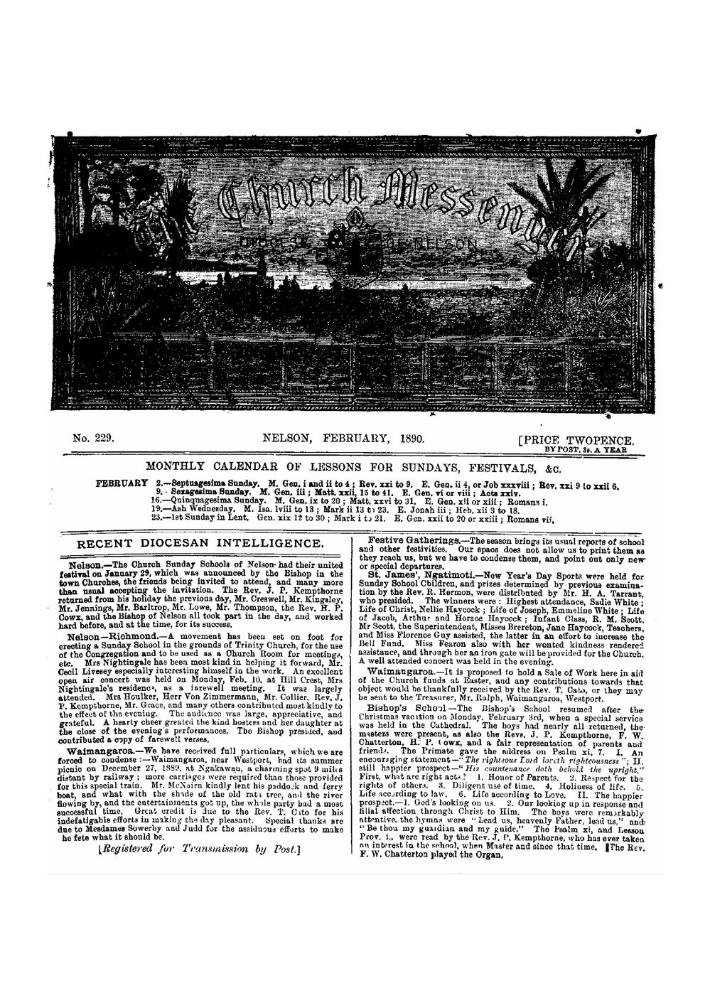 New Zealand Church Messenger, Nelson: February 1890