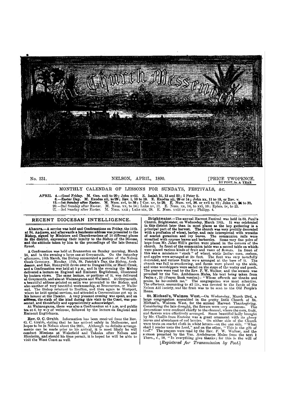 New Zealand Church Messenger, Nelson: April 1890