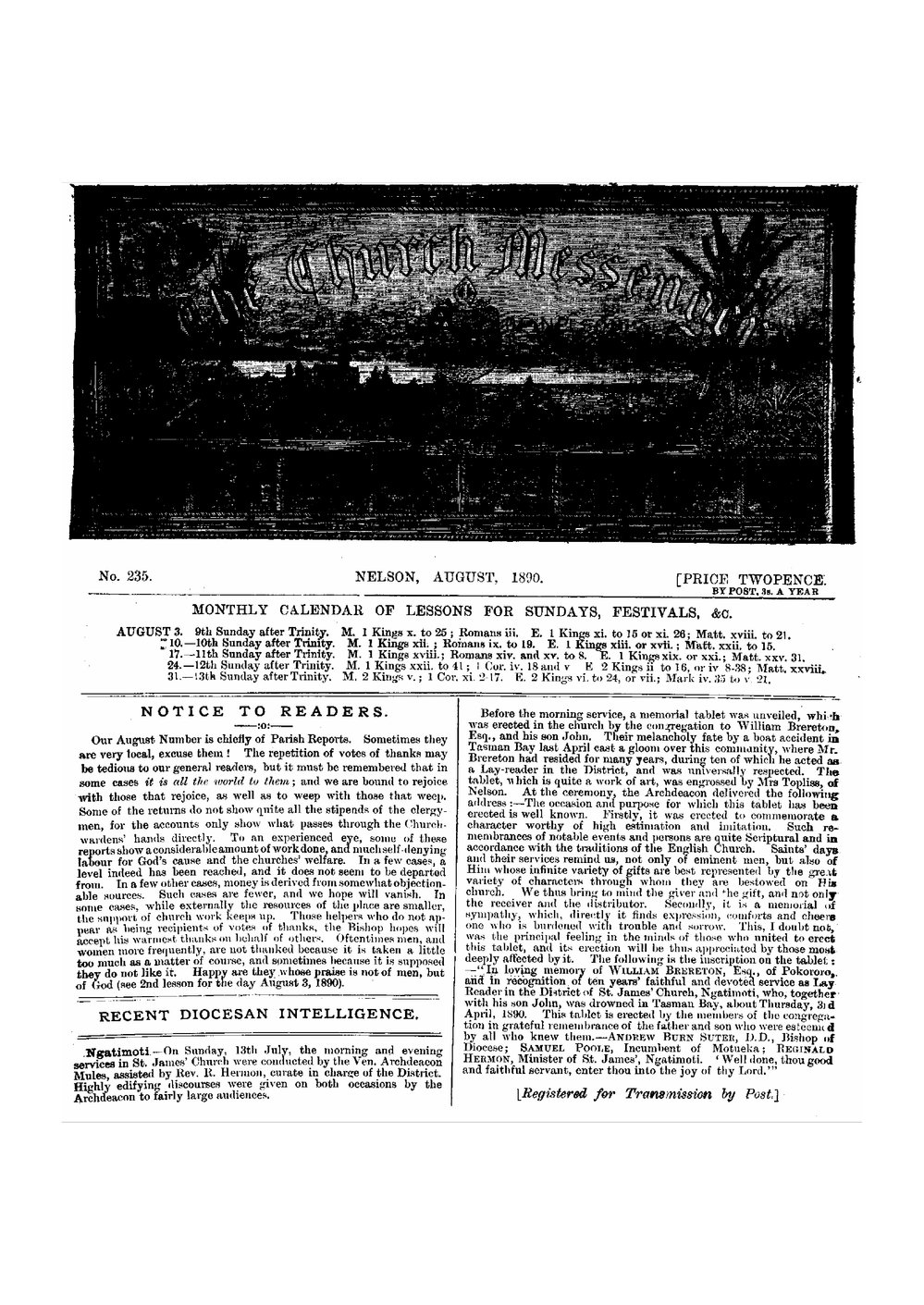 New Zealand Church Messenger, Nelson: August 1890