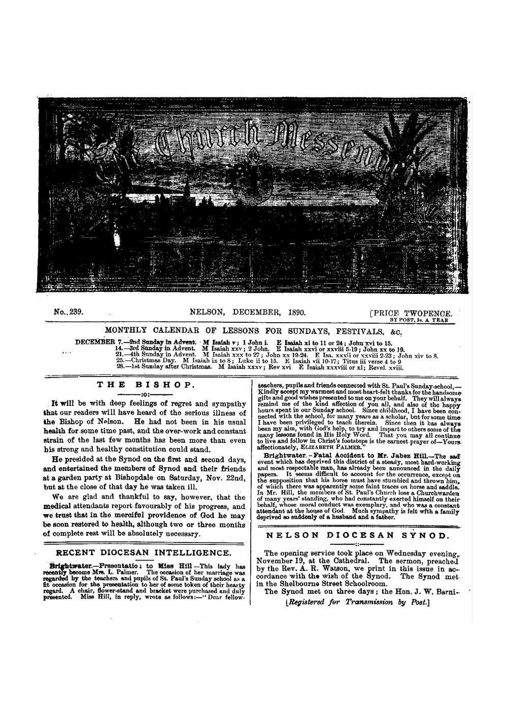 New Zealand Church Messenger, Nelson: December 1890
