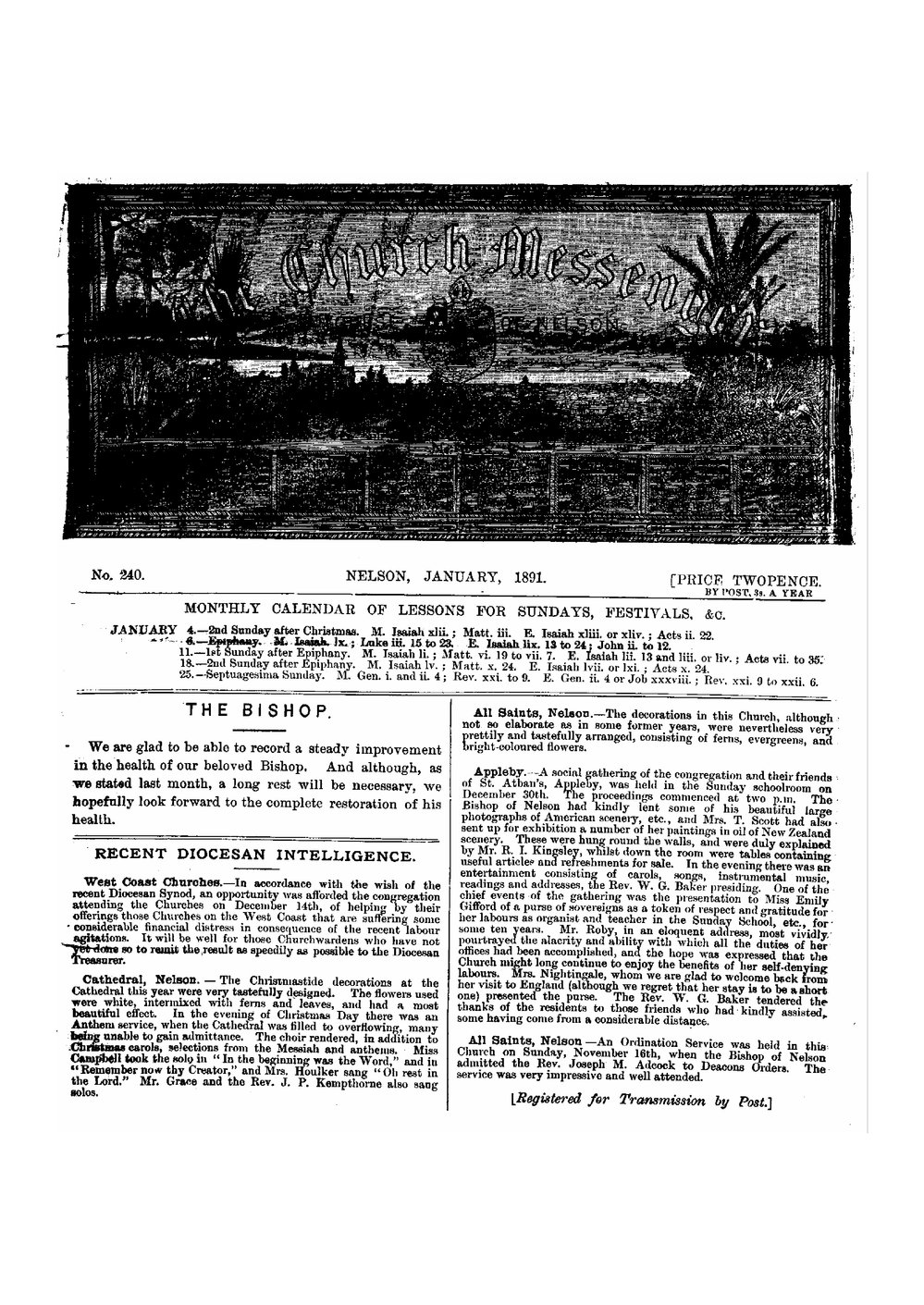 New Zealand Church Messenger, Nelson: January 1891