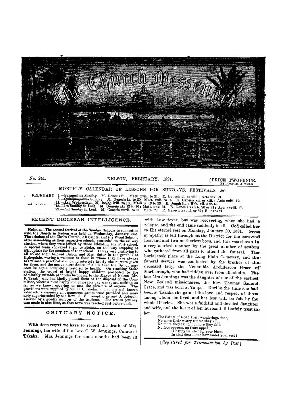 New Zealand Church Messenger, Nelson: February 1891
