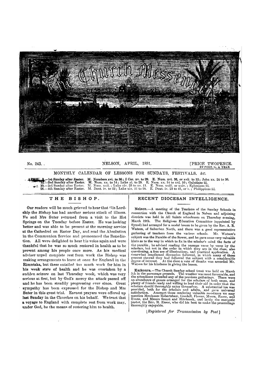 New Zealand Church Messenger, Nelson: April 1891