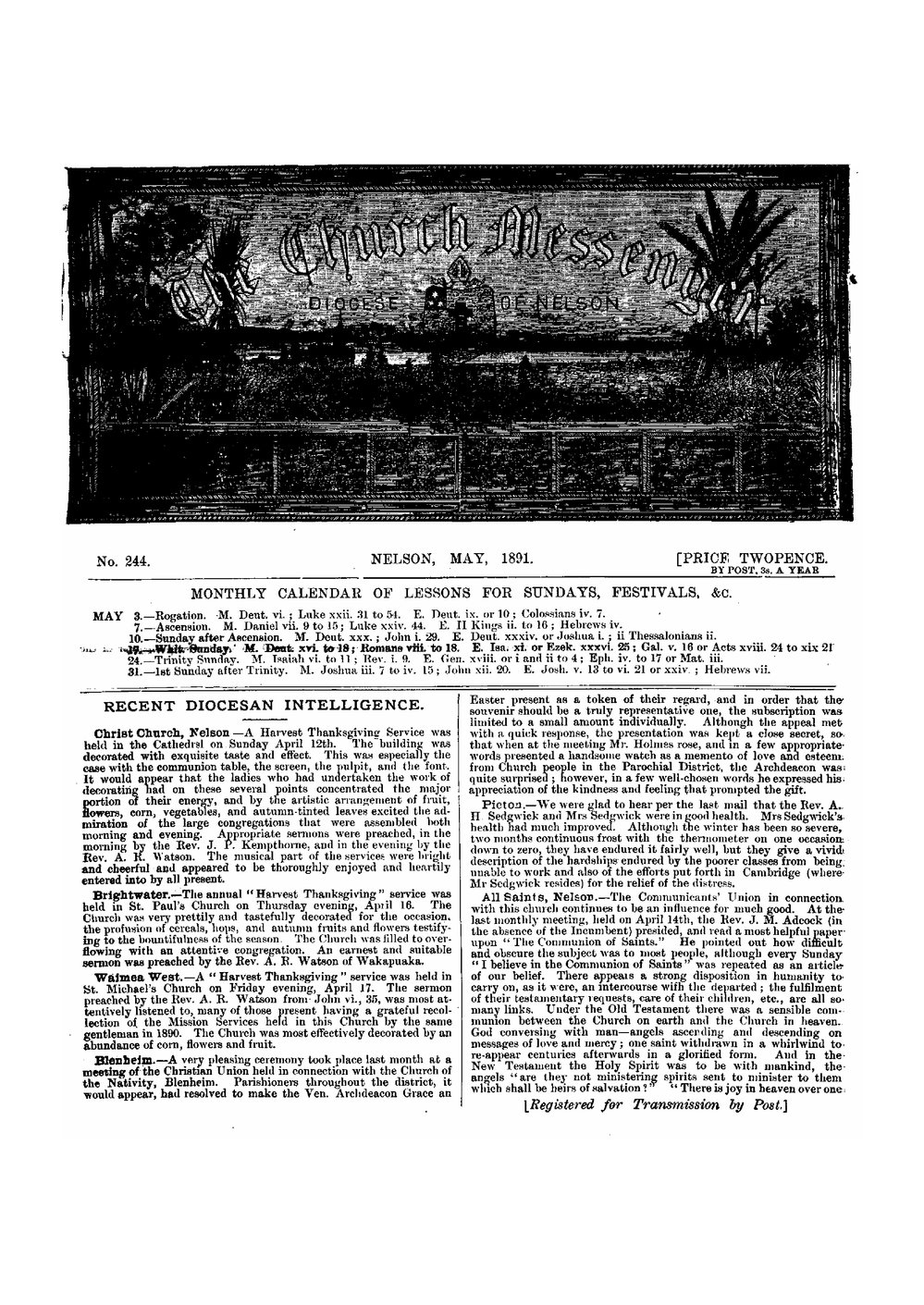 New Zealand Church Messenger, Nelson: May 1891
