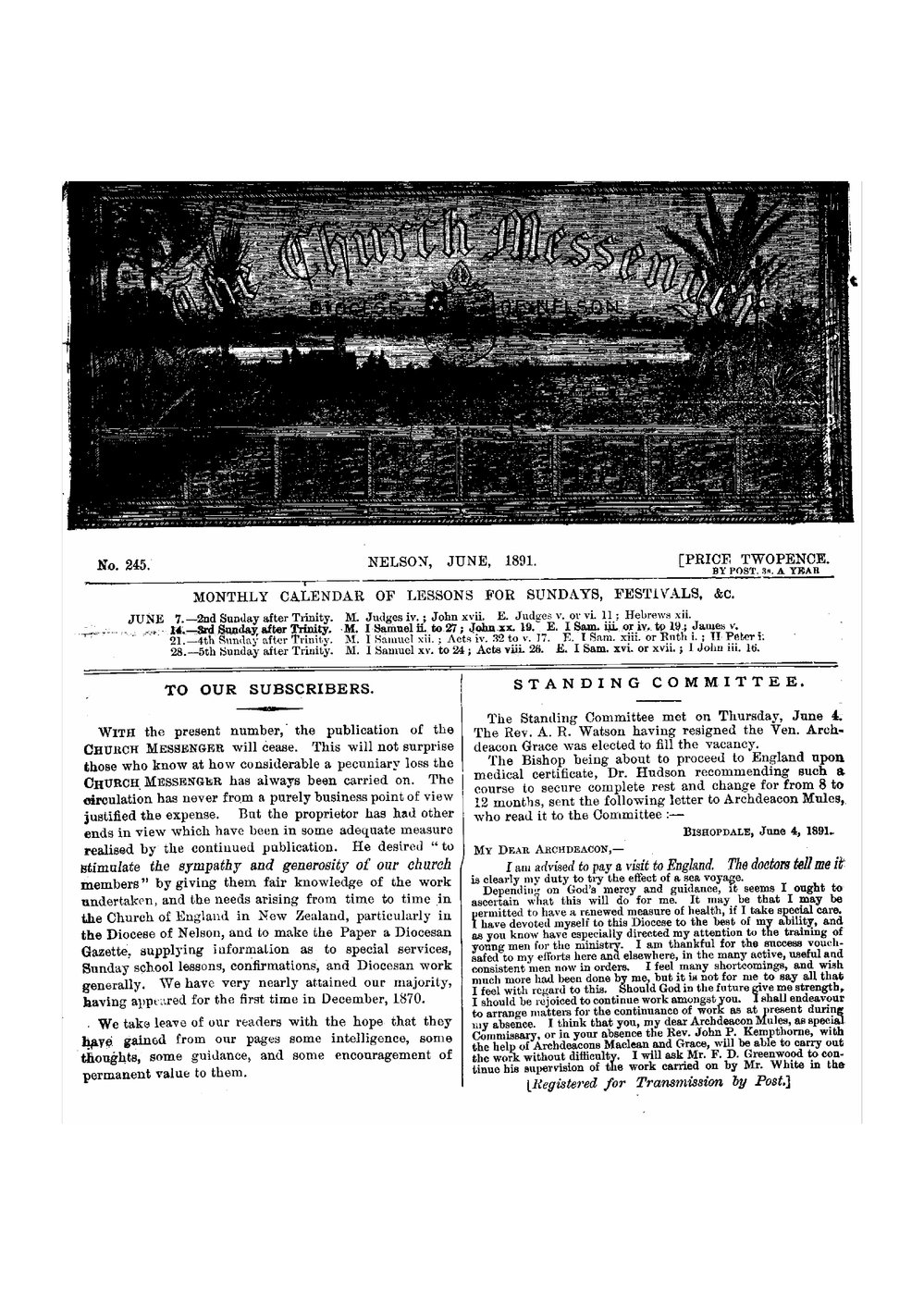 New Zealand Church Messenger, Nelson: June 1891