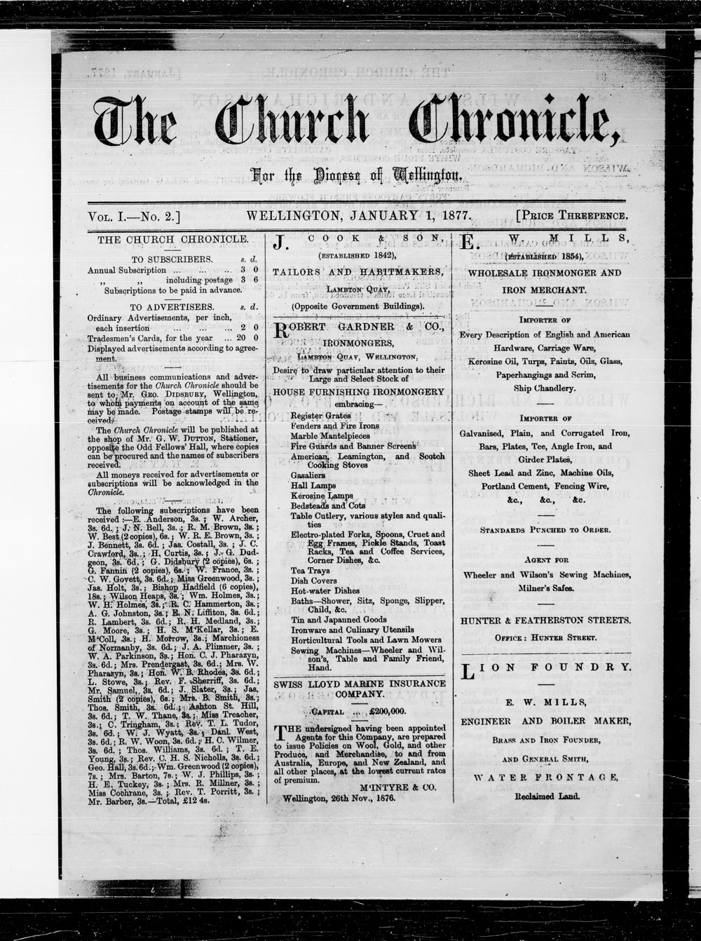 The Church Chronicle, Wellington: 1st January 1877