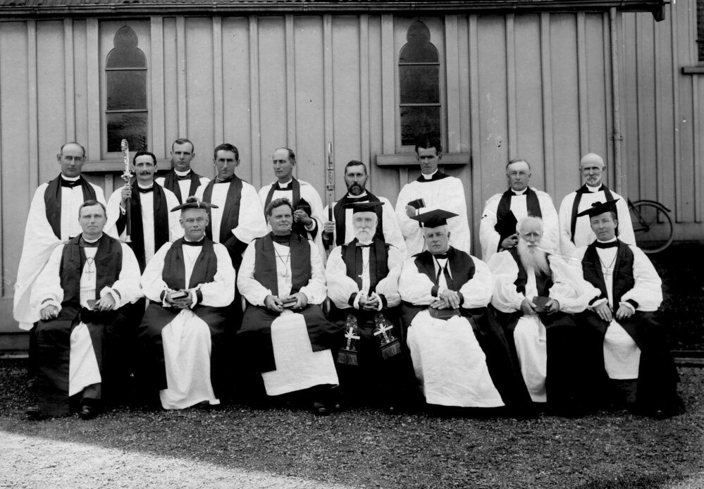 Group portrait of New Zealand Bishops with chaplains.