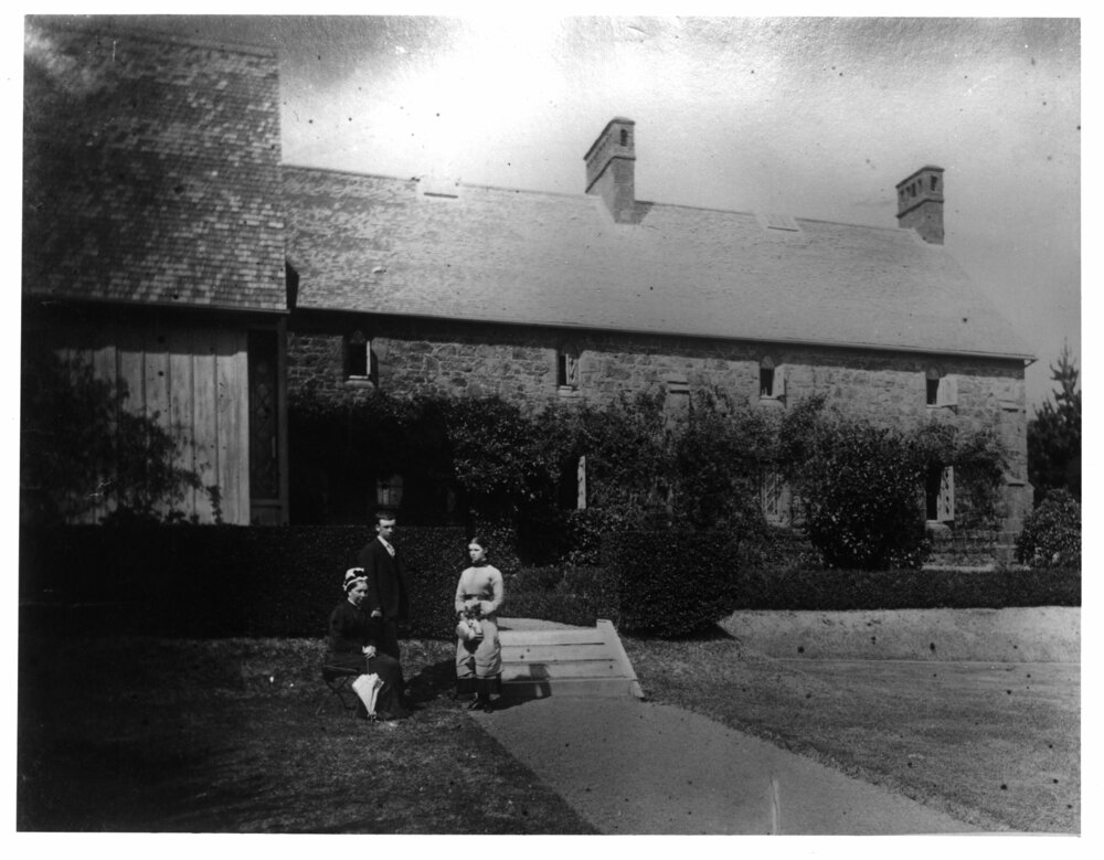 Unidentified group outside buliding