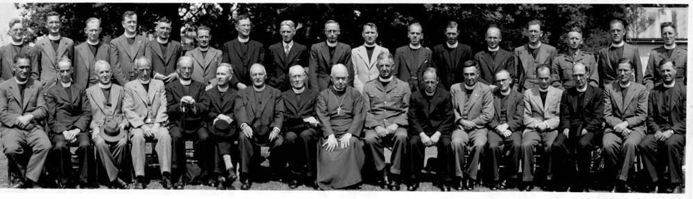 Bishop John Simkin Bishop of Auckland with unidentified group of clergy