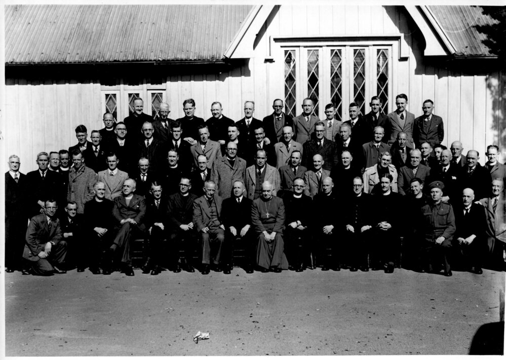 Bishop John Simkin Bishop of Auckland with unidentified group of clergy