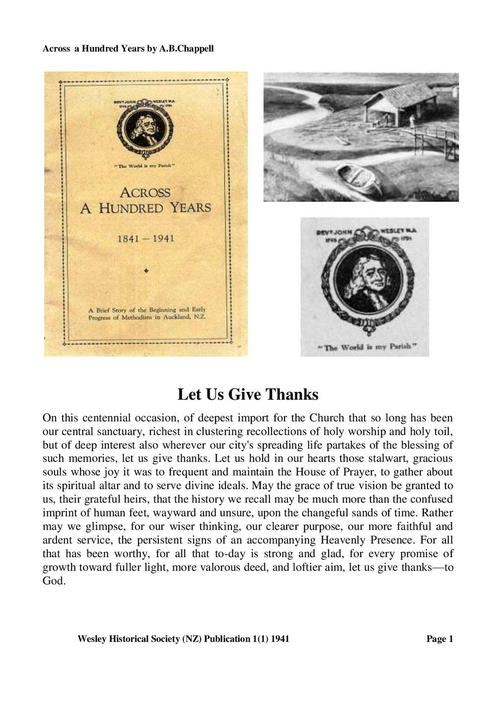 1 (1) Across 100 years - Wesley Historical Society Proceedings