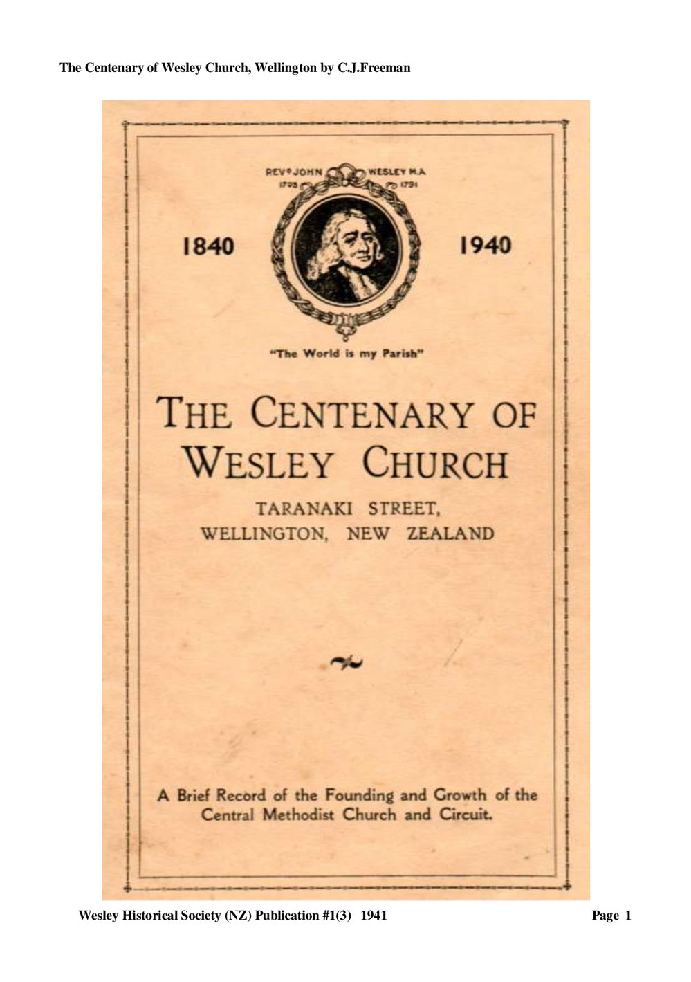 1 (3) Wesley Church Centenial - Wesley Historical Society Proceedings