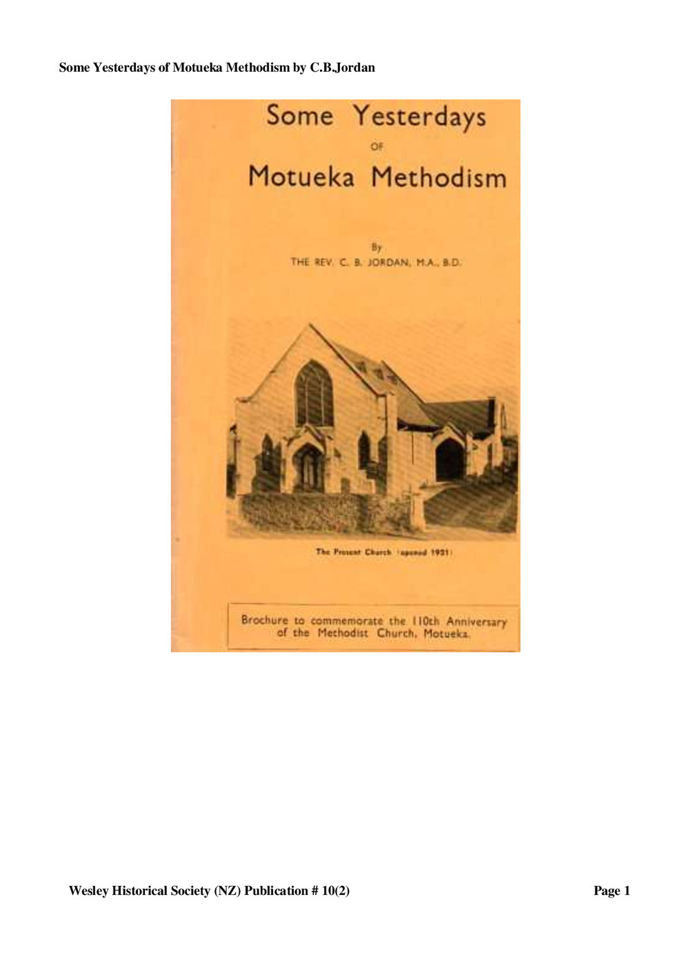 10 (2) Some Yesterdays of Motueka - Wesley Historical Society Proceedings