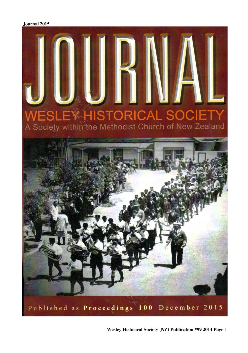 100 Journal 2015 - Wesley Historical Society Proceedings