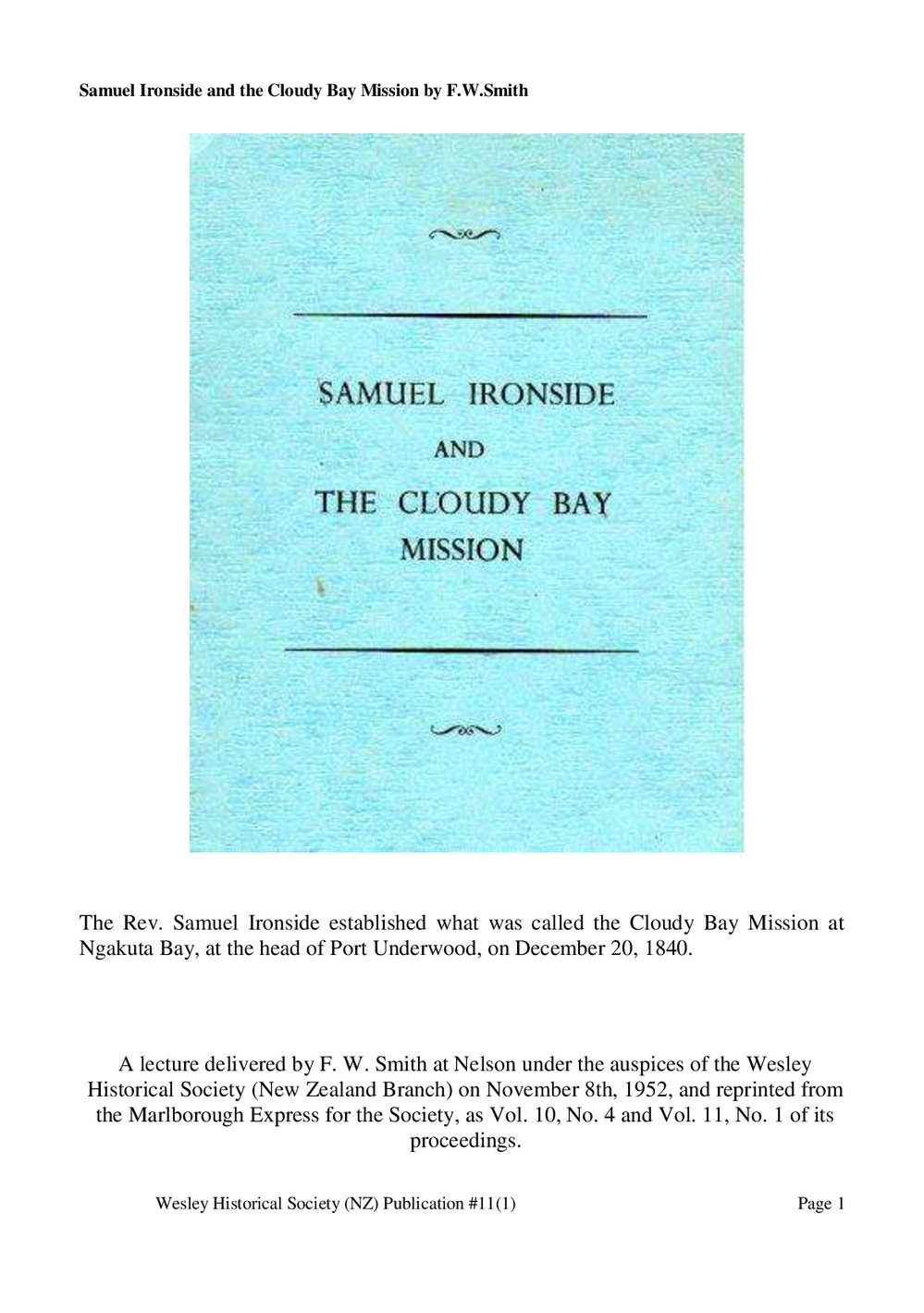 11 (1) Samuel Ironside - Wesley Historical Society Proceedings