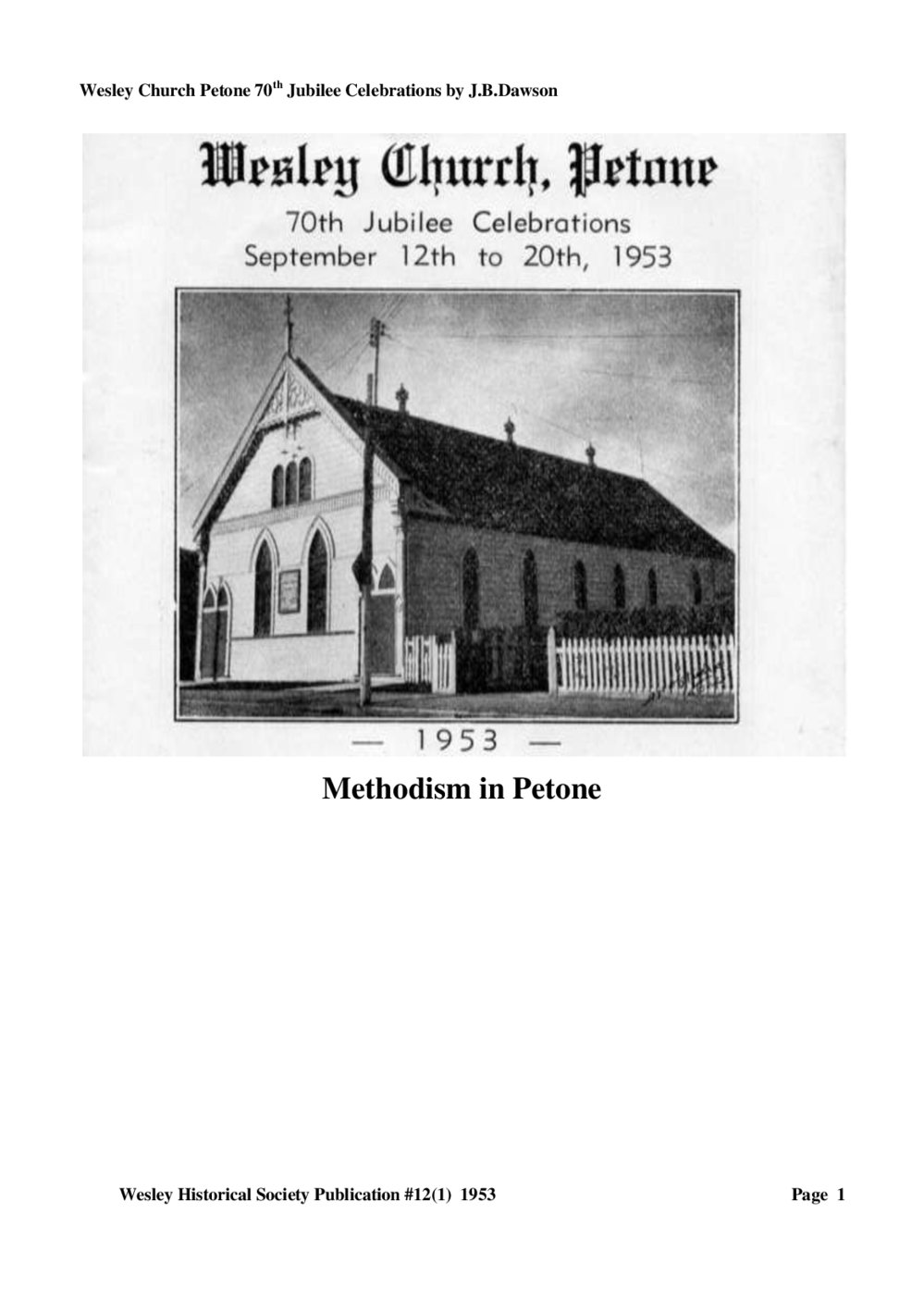 12 (1) Methodism in Petone - Wesley Historical Society Proceedings