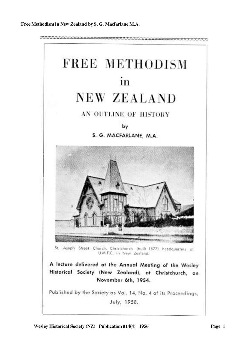 14 (4) Free Methodism in New Zealand - Wesley Historical Society Proceedings