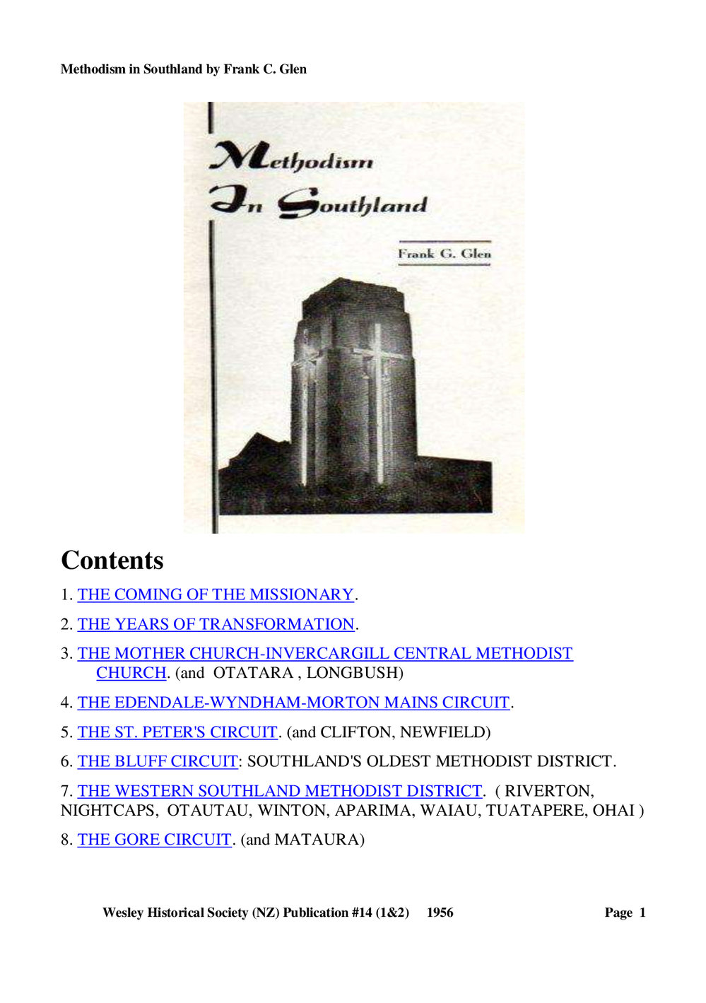 14 (1,2) Methodiism in Southland - Wesley Historical Society Proceedings