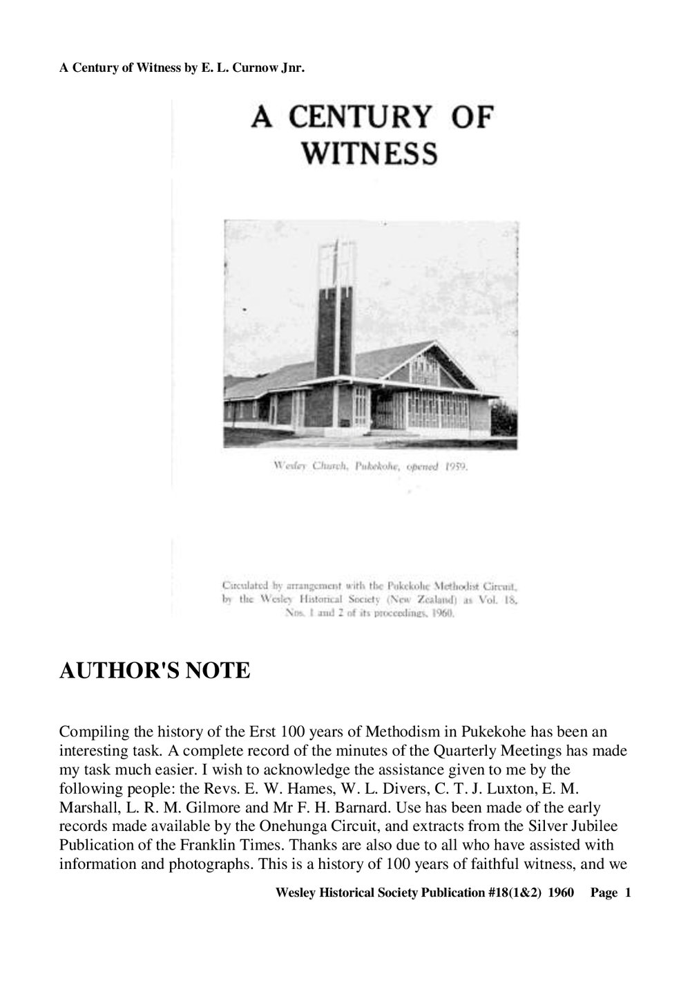 18 (1,2) A Century of Witness - Wesley Historical Society Proceedings
