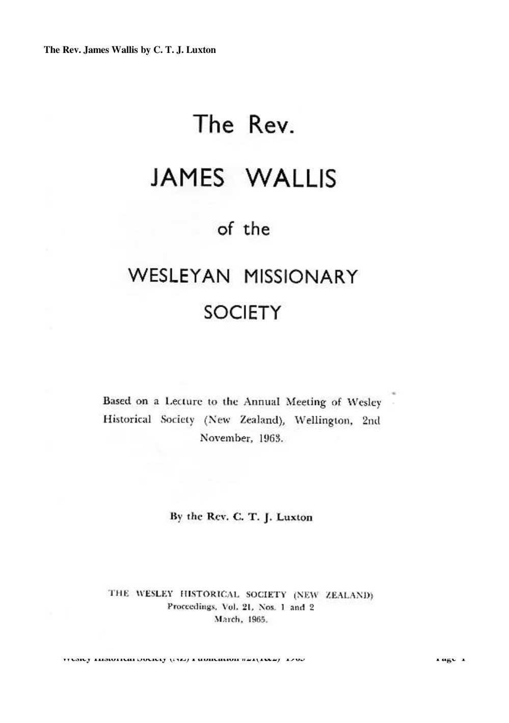 21 (1,2) James Wallis - Wesley Historical Society Proceedings