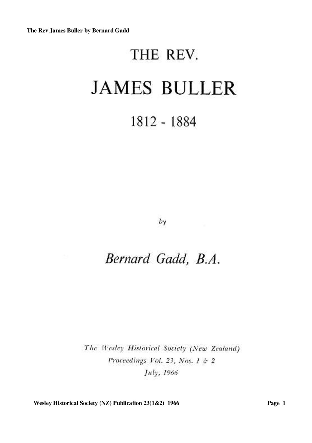 23 (1,2) Rev James Buller - Wesley Historical Society Proceedings