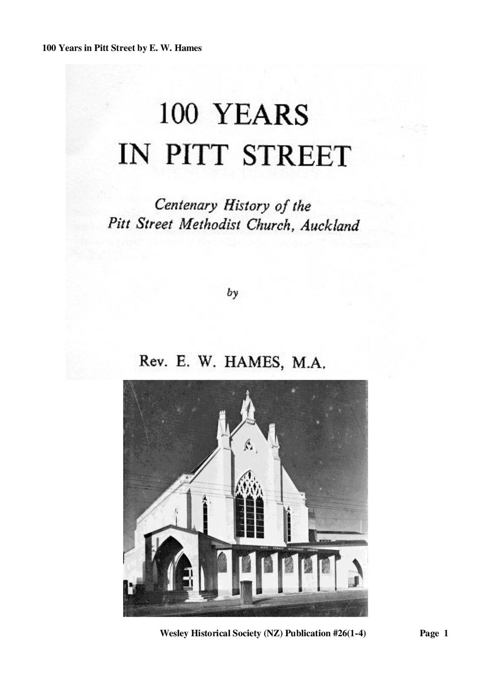 26 (1-4) 100 Years in Pitt Street - Wesley Historical Society Proceedings
