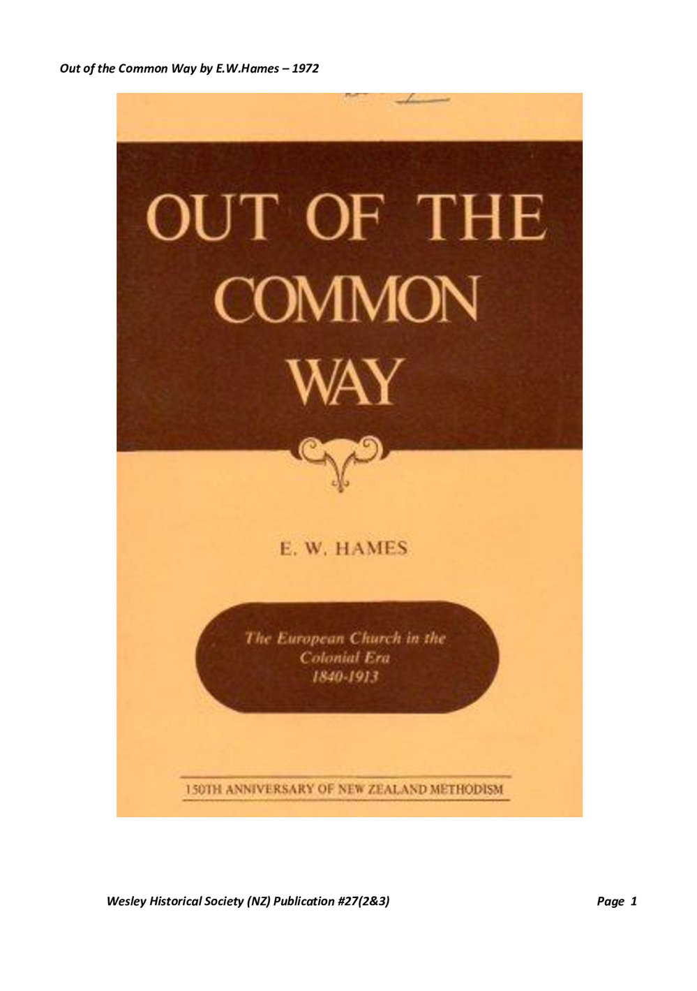 27 (3,4) Out of the Common Way - Wesley Historical Society Proceedings