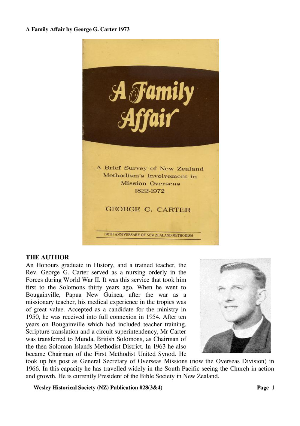 28 (3,4) A Family Affair - Wesley Historical Society Proceedings