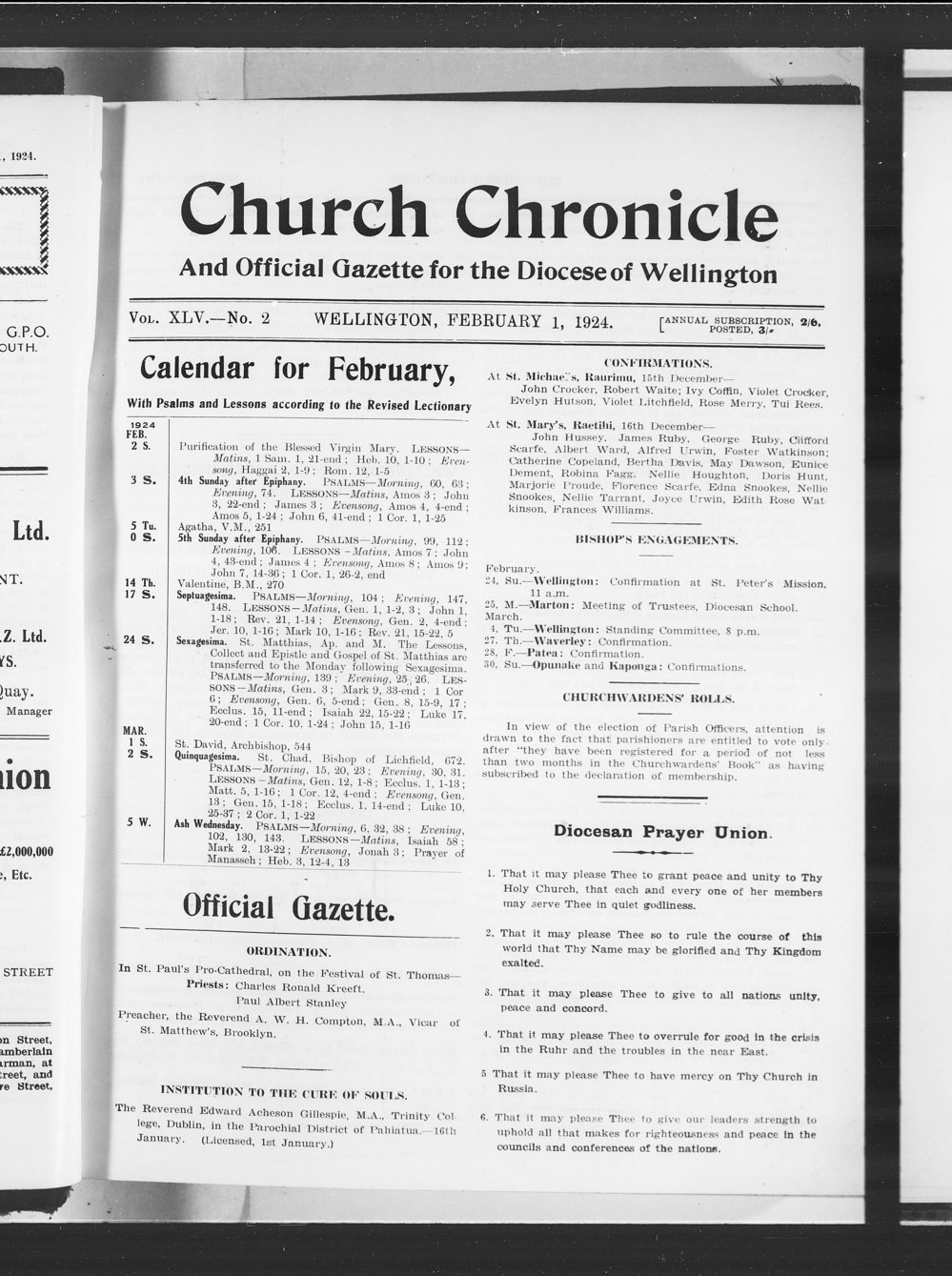 The Church Chronicle, Wellington: 1st February 1924