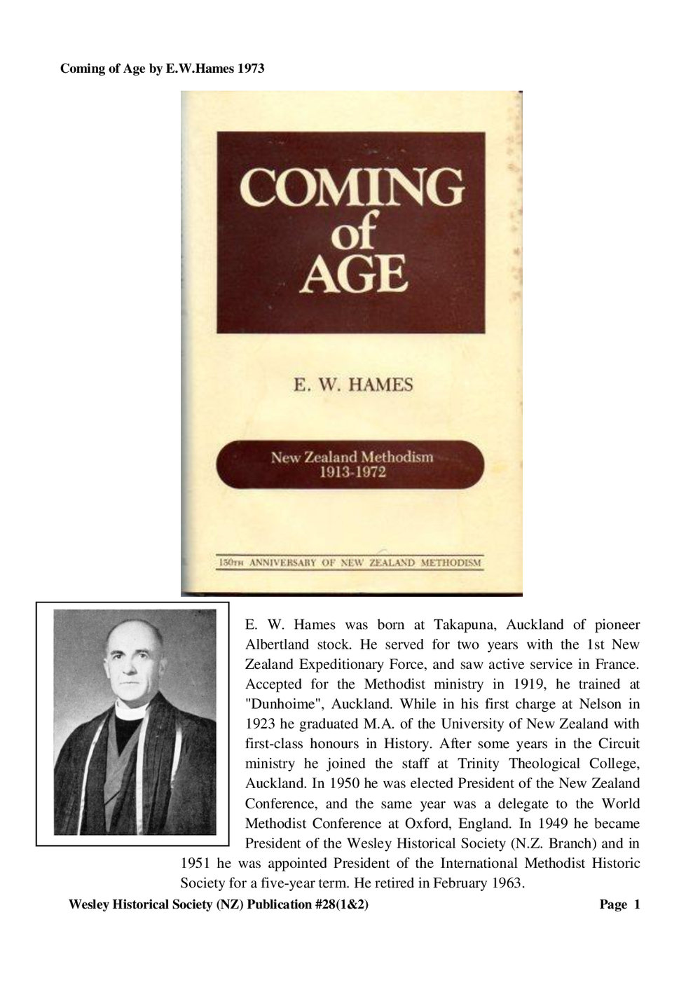 28 (1,2) Coming of Age - Wesley Historical Society Proceedings
