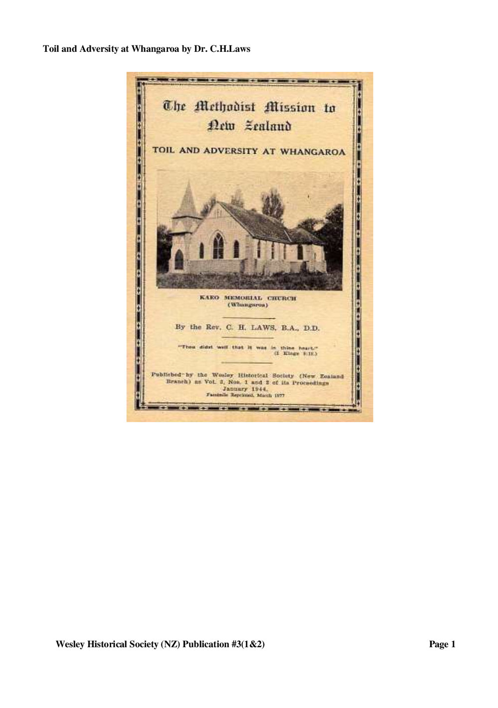 3 (1,2)WHANGAROA - Wesley Historical Society Proceedings