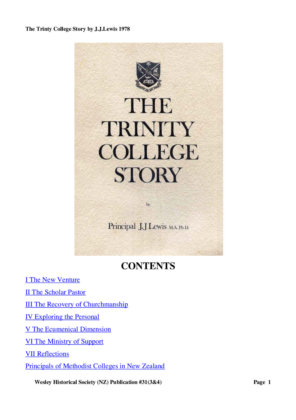 31 (3,4) The Trinity College Story - Wesley Historical Society Proceedings