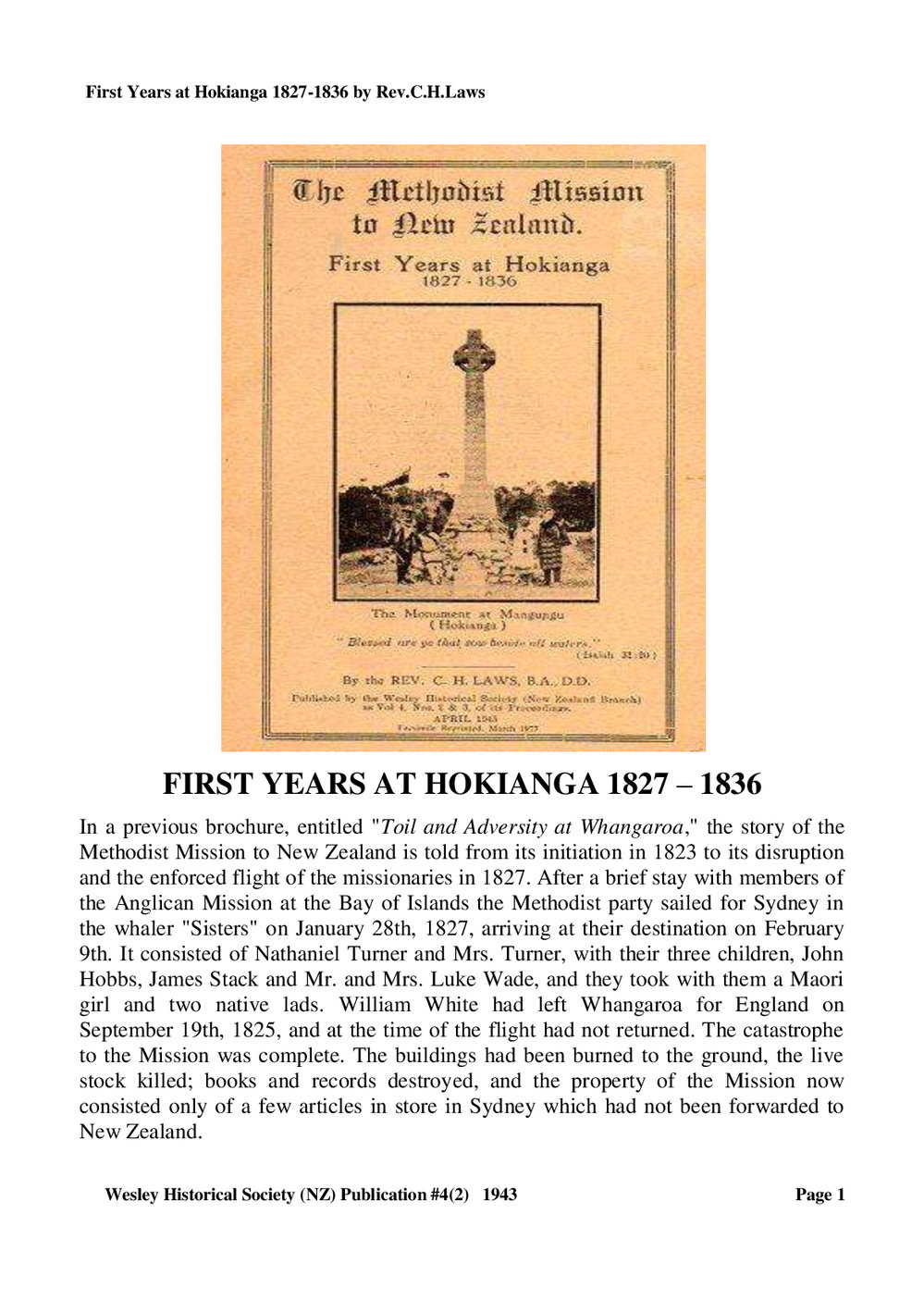 4 (2)-2 First Years at Hokianga - Wesley Historical Society Proceedings