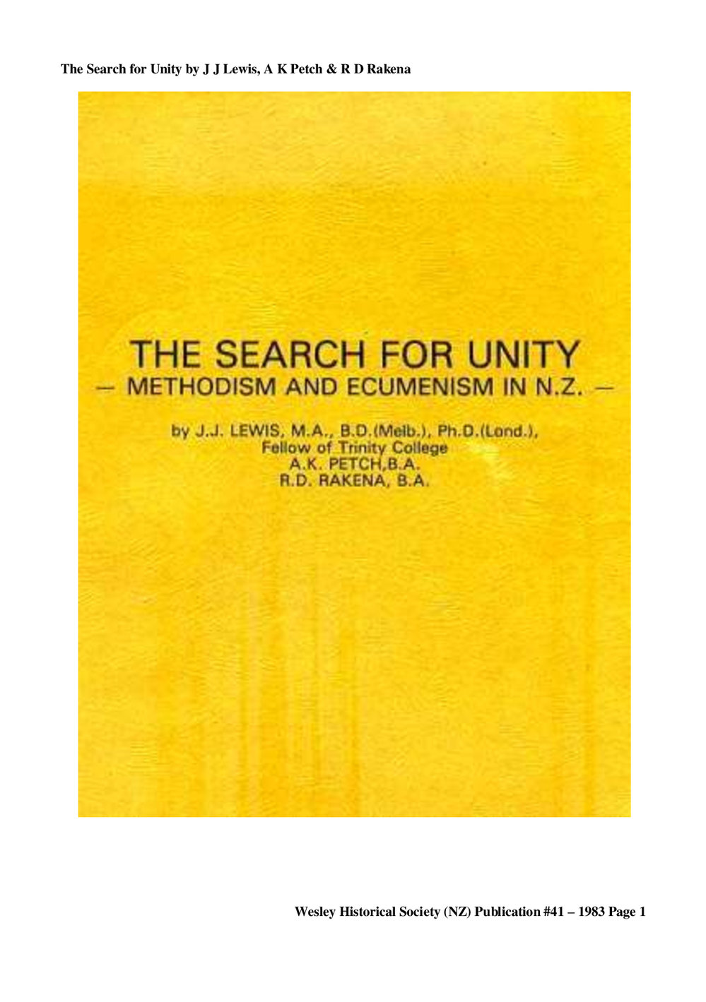 41 The Search for Unity - Wesley Historical Society Proceedings