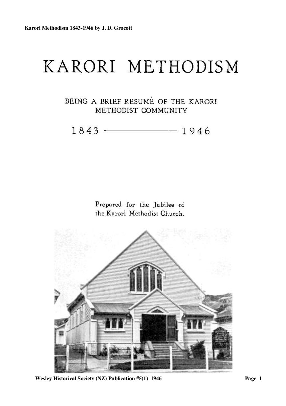 5 (1) Karori Methodism - Wesley Historical Society Proceedings
