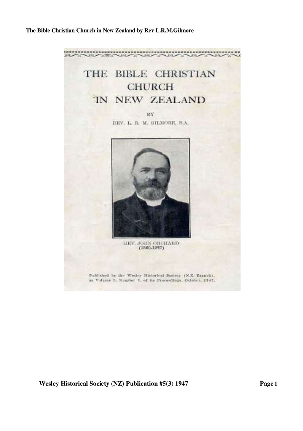 5 (3) Bible Christian Church - Wesley Historical Society Proceedings