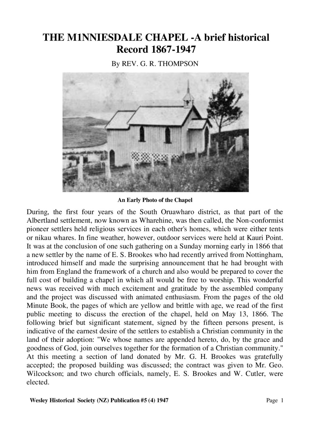 5 (4) The Minniesdale Chapel - Wesley Historical Society Proceedings
