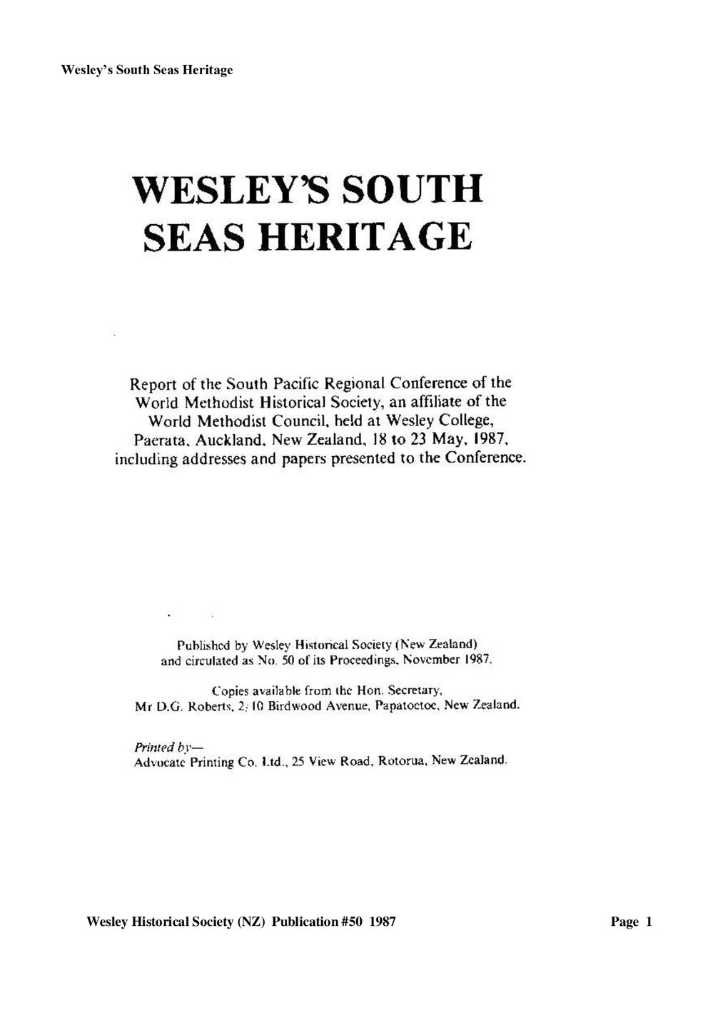 50 Wesleys South Seas Heritage - Wesley Historical Society Proceedings