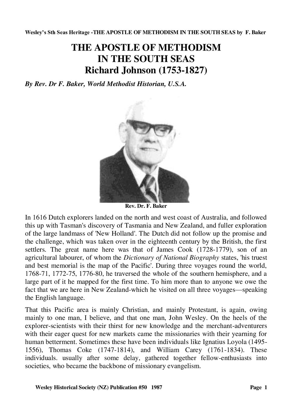 50b THE APOSTLE OF METHODISM - Wesley Historical Society Proceedings