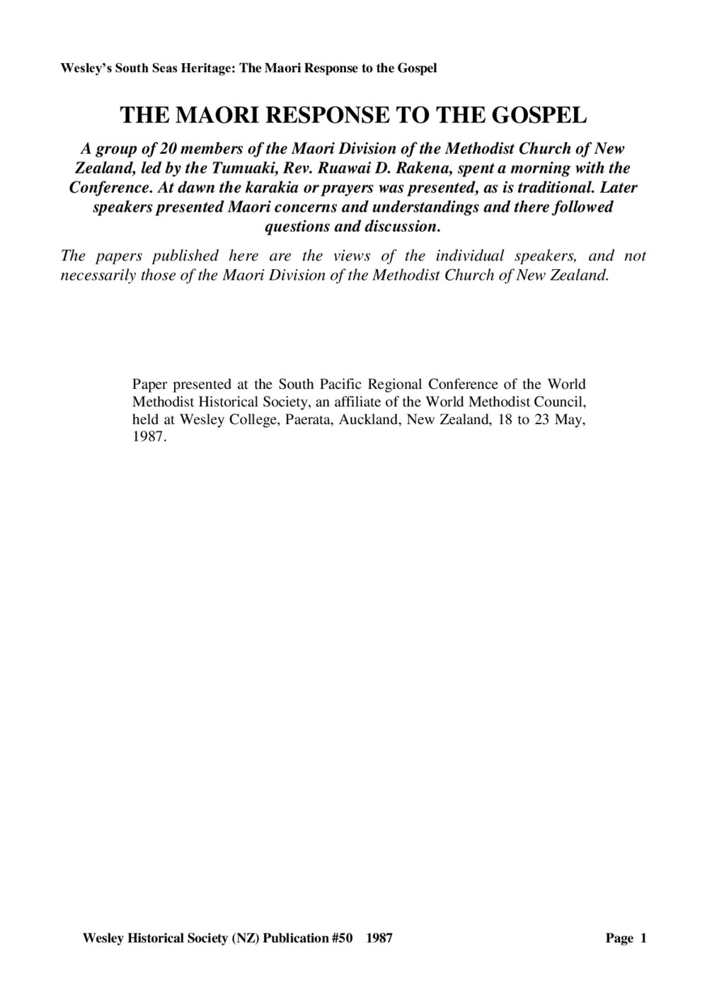 50d Maori Response - Wesley Historical Society Proceedings