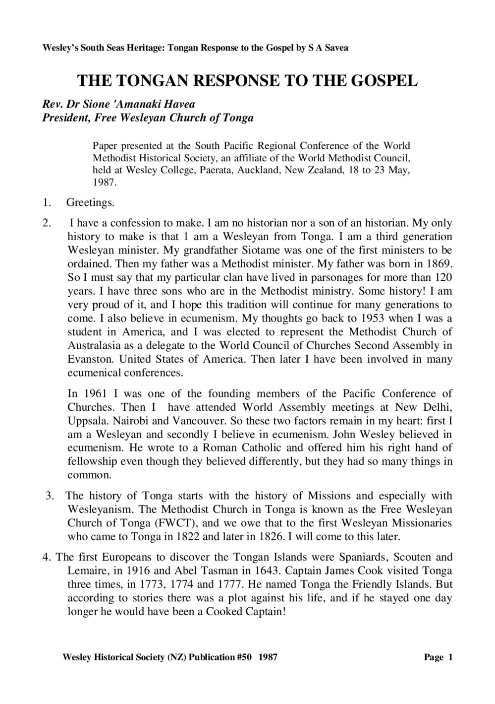 50h Tongan Response - Wesley Historical Society Proceedings