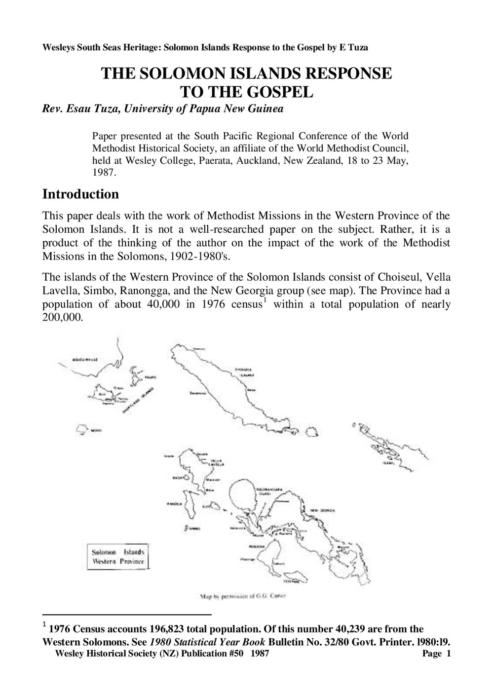 50i Solomon Islands Response - Wesley Historical Society Proceedings