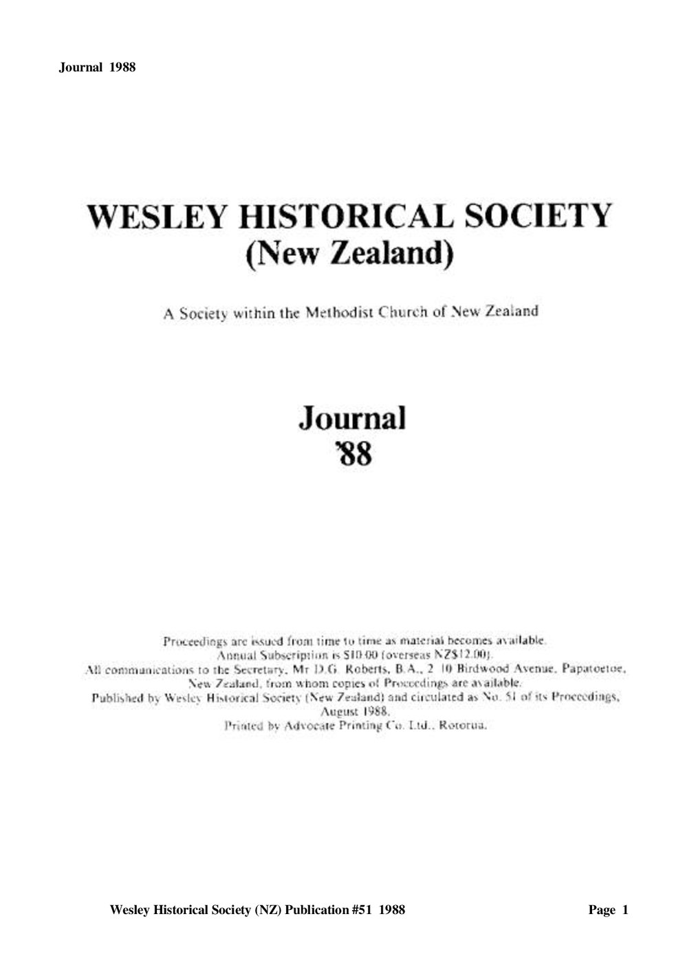 51 Journal 1988 - Wesley Historical Society Proceedings