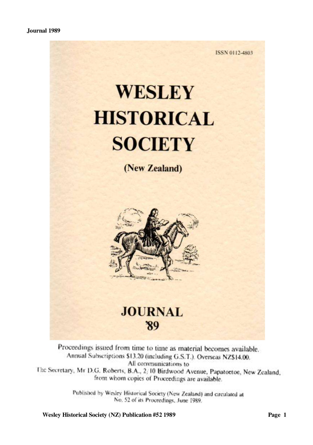 52 Journal 1989 - Wesley Historical Society Proceedings